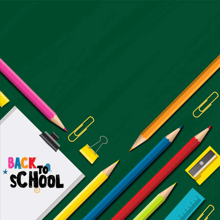 Back to school vector design concept made from pencils. modern design template with school accessories.のイラスト素材