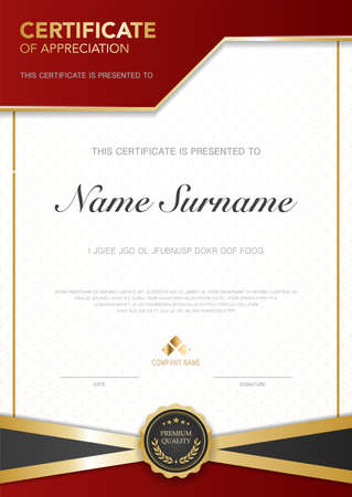 diploma certificate template red and gold color with luxury and modern style vector image, suitable for appreciation.  Vector illustration.のイラスト素材