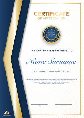 diploma certificate template blue and gold color with luxury and modern style vector image, suitable for appreciation.  Vector illustrationのイラスト素材