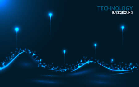 Abstract blue wave background. Connection and web concept. Digital technology. Geometric artificial technology.のイラスト素材