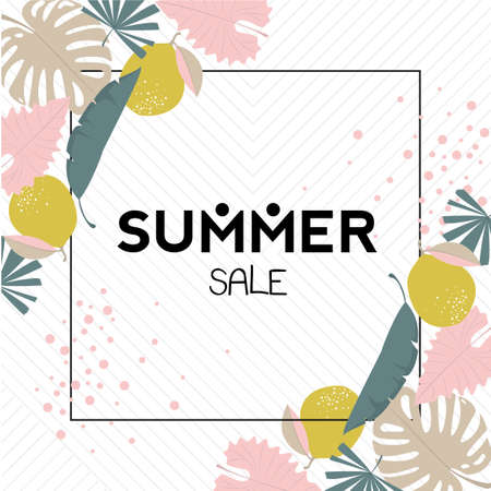 tropical leaves pattern summer. palm leaf, banana leaf, hibiscus, flowers. Jungle trees. botanical vector design.のイラスト素材