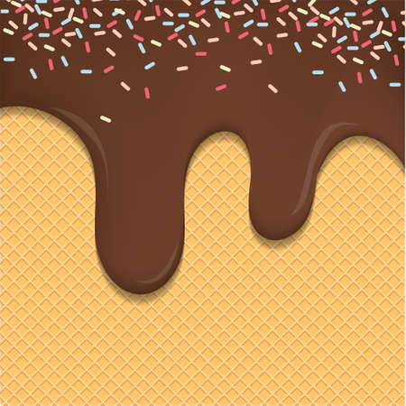 Flowing ice cream on wafer texture sweet food vector background design.のイラスト素材