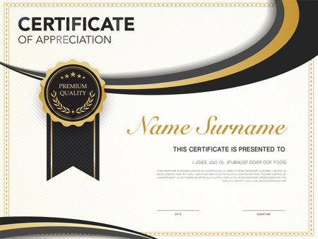 Diploma certificate template black and gold color with luxury and modern style vector image, suitable for appreciation. Illustration.のイラスト素材