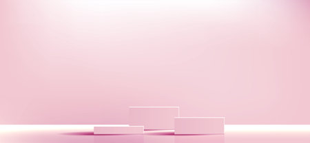 Pink geometric podium square and minimal boxes. empty showcase for cosmetic product presentation. Fashion magazine. vector Illustration design.のイラスト素材