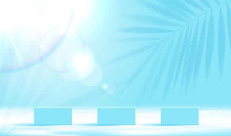 Cosmetic background for product, branding and packaging presentation. geometry form square molding on podium stage with shadow of leaf background. vector design.のイラスト素材