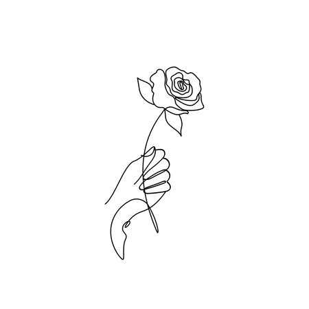 Rose art drawing minimalism style of a hand holding flower. vector design illustration.のイラスト素材