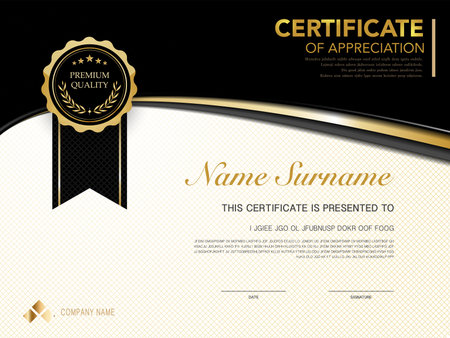 diploma certificate template black and gold color with luxury and modern style vector image, suitable for appreciation.  Vector illustration.のイラスト素材