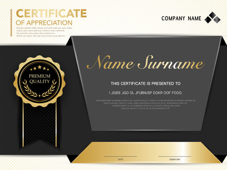 diploma certificate template black and gold color with luxury and modern style vector image, suitable for appreciation.  Vector illustration.のイラスト素材