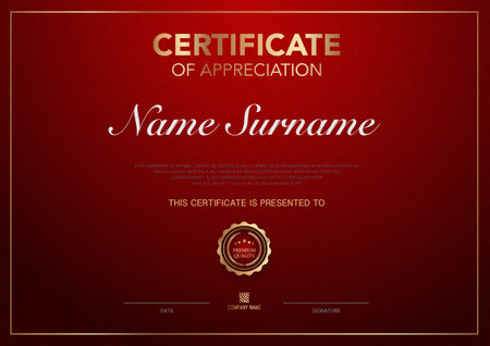 Certificate template red and gold luxury style image. Diploma of geometric modern design. vector.のイラスト素材
