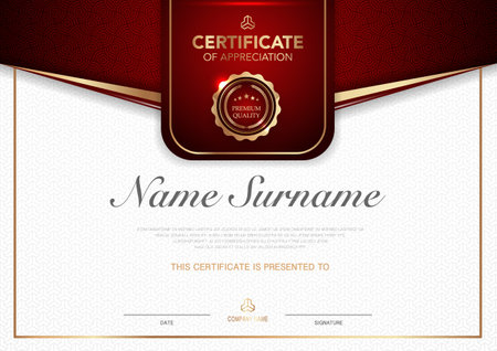 Certificate template red and gold luxury style image. Diploma of geometric modern design. vector.のイラスト素材