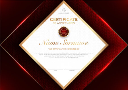 Certificate template red and gold luxury style image. Diploma of geometric modern design. vector.のイラスト素材
