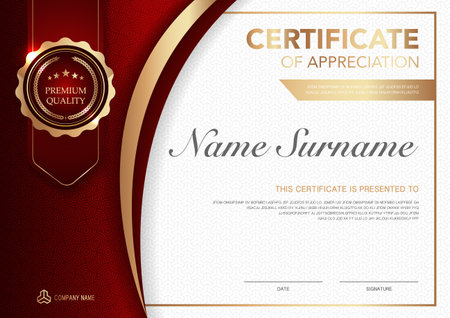 Certificate template red and gold luxury style image. Diploma of geometric modern design. vector.のイラスト素材