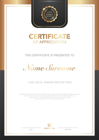 diploma certificate template black and gold color with luxury and modern style vector image, award suitable for appreciation. Vector illustration eps10のイラスト素材