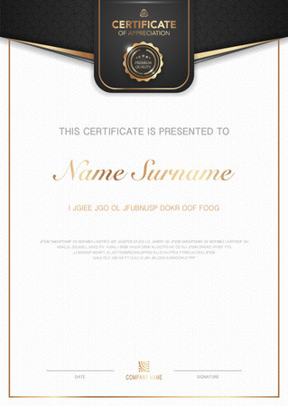 diploma certificate template black and gold color with luxury and modern style vector image, award suitable for appreciation. Vector illustration eps10のイラスト素材