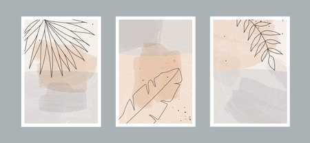 Modern abstract line leaves in lines and arts background with different shapes for wall decoration, postcard or brochure cover design. Vector illustrations design.のイラスト素材