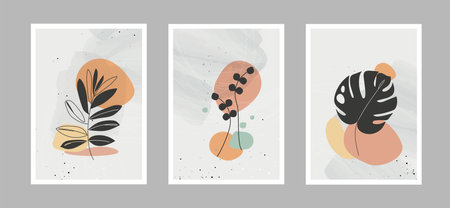 Modern abstract line flowers in lines and arts background with different shapes for wall decoration, postcard or brochure cover design. Vector illustrations designのイラスト素材