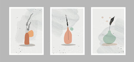 Modern abstract line flowers in lines and arts background with different shapes for wall decoration, postcard or brochure cover design. Vector illustrations designのイラスト素材