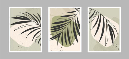 Modern abstract line flowers in lines and arts background with different shapes for wall decoration, postcard or brochure cover design. Vector illustrations designのイラスト素材