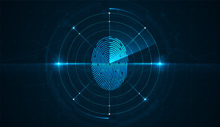 Fingerprint scanning on circuit board abstract security system concept with fingerprint. cyber security concept. vector illustration design.のイラスト素材