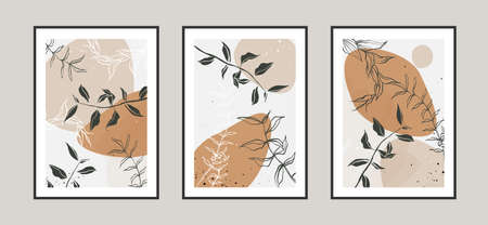 Modern abstract leaves line art background with different shapes for wall decoration, postcard or brochure cover design. Vector illustrations design.のイラスト素材