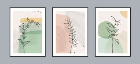 Modern abstract leaves line art background with different shapes for wall decoration, postcard or brochure cover design. Vector illustrations design.のイラスト素材