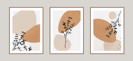 Modern abstract leaves line art background with different shapes for wall decoration, postcard or brochure cover design. Vector illustrations design.のイラスト素材