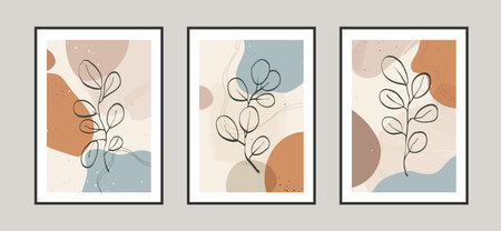 Modern abstract leaves line art background with different shapes for wall decoration, postcard or brochure cover design. Vector illustrations design.のイラスト素材