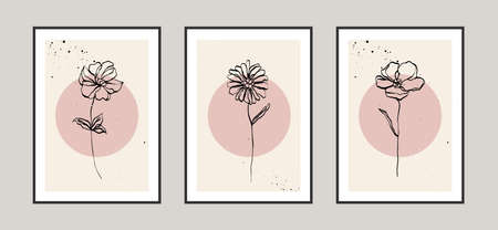 Modern abstract flower lines and arts background with different shapes for wall decoration, postcard or brochure cover design. Vector illustrations designのイラスト素材
