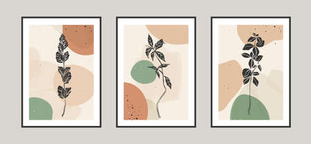 Modern abstract leaves line art background with different shapes for wall decoration, postcard or brochure cover design. Vector illustrations design.のイラスト素材