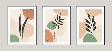 Modern abstract leaves line art background with different shapes for wall decoration, postcard or brochure cover design. Vector illustrations design.のイラスト素材