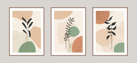Modern abstract leaves line art background with different shapes for wall decoration, postcard or brochure cover design. Vector illustrations design.のイラスト素材