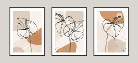 Modern abstract leaves line art background with different shapes for wall decoration, postcard or brochure cover design. Vector illustrations design.のイラスト素材