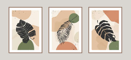 Modern abstract leaves line art background with different shapes for wall decoration, postcard or brochure cover design. Vector illustrations design.のイラスト素材
