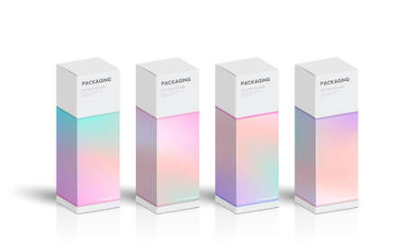 Set of box or packaging design illustration template for presents or special days like easter, christmas,  holidays, etc. with pastel pattern gradient backgrounds.のイラスト素材