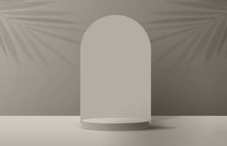 Cosmetic gray background and premium podium display for product presentation branding and packaging presentation. studio stage with shadow of leaf background. vector illustration design.のイラスト素材