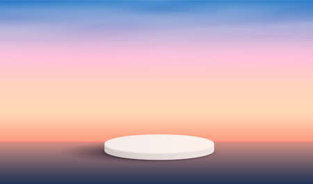 Cosmetic beach background and premium podium display for product presentation branding and packaging . studio stage with shadow of the sea and sky background. vector design.のイラスト素材