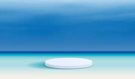 Cosmetic beach background and premium podium display for product presentation branding and packaging . studio stage with shadow of the sea and sky background. vector design.のイラスト素材