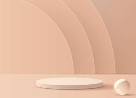 Cosmetic brown background minimal and premium podium display for product presentation branding and presentation. empty scene with spherical lights. studio stage with shadow. vector design.のイラスト素材