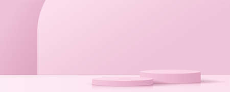 Cosmetic pink background minimal and premium podium display for product presentation branding and packaging. studio stage with pearls vector design.のイラスト素材