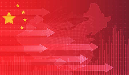 Growing chart against the background of the China flag candlestick graph Stock market exchange and graph chart business finance money investment on display board. vector design.のイラスト素材