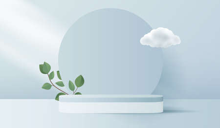 Cosmetic blue background and premium podium display for product presentation branding and packaging. studio stage with cloud on background. vector design.のイラスト素材