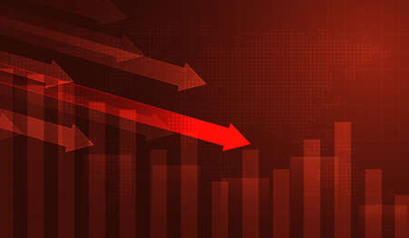 Stock exchange loss red screen. Symbol of recession, falling prices, failure. Stock candlebar chart graph  trends business idea. Vector design.のイラスト素材