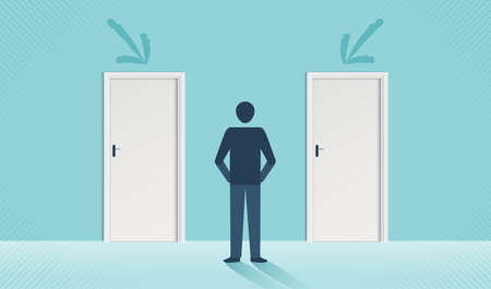 Businessman in front of a choice the door vector design.のイラスト素材