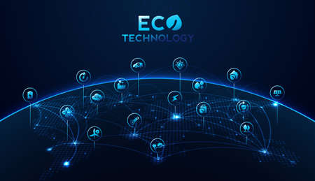 Eco technology or environmental technology concept with environment Icons over the network connection. vector design.のイラスト素材