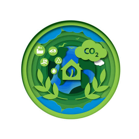 Paper cut of ecology and environment conservation creative idea concept. green eco urban city,...
