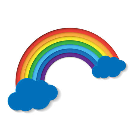 Paper rainbow colours rainbow are red, orange, yellow, green, blue, indigo and violet with clouds on white background. vector design.のイラスト素材