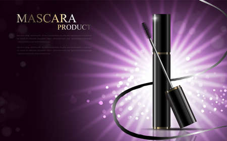 Luxury mascara ads, black and golden package with streamline background illustration vector design.のイラスト素材