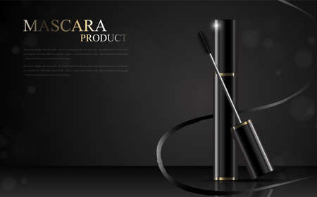 Luxury mascara ads, black and golden package with streamline background illustration vector design.のイラスト素材