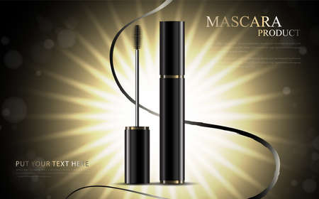 Luxury mascara ads, black and golden package with streamline background illustration vector design.のイラスト素材