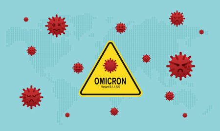 Stop B.1.1.529 Omicron of covid 19 virus. New variant omicron outbreak from Africa and coronaviruses influenza background with world map. vector design.のイラスト素材